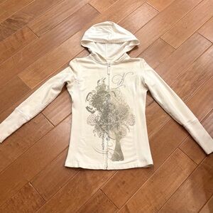 Cirque du Soleil Women’s Cream Graphic Zip-Up Hoodie Floral Embroidery Sz. Small